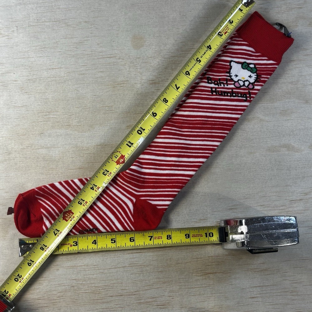 Hello Kitty Socks 'Bah Humbug' Long Red & White Diagonal Stripes - New-No Tags - Picture 6 of 6
